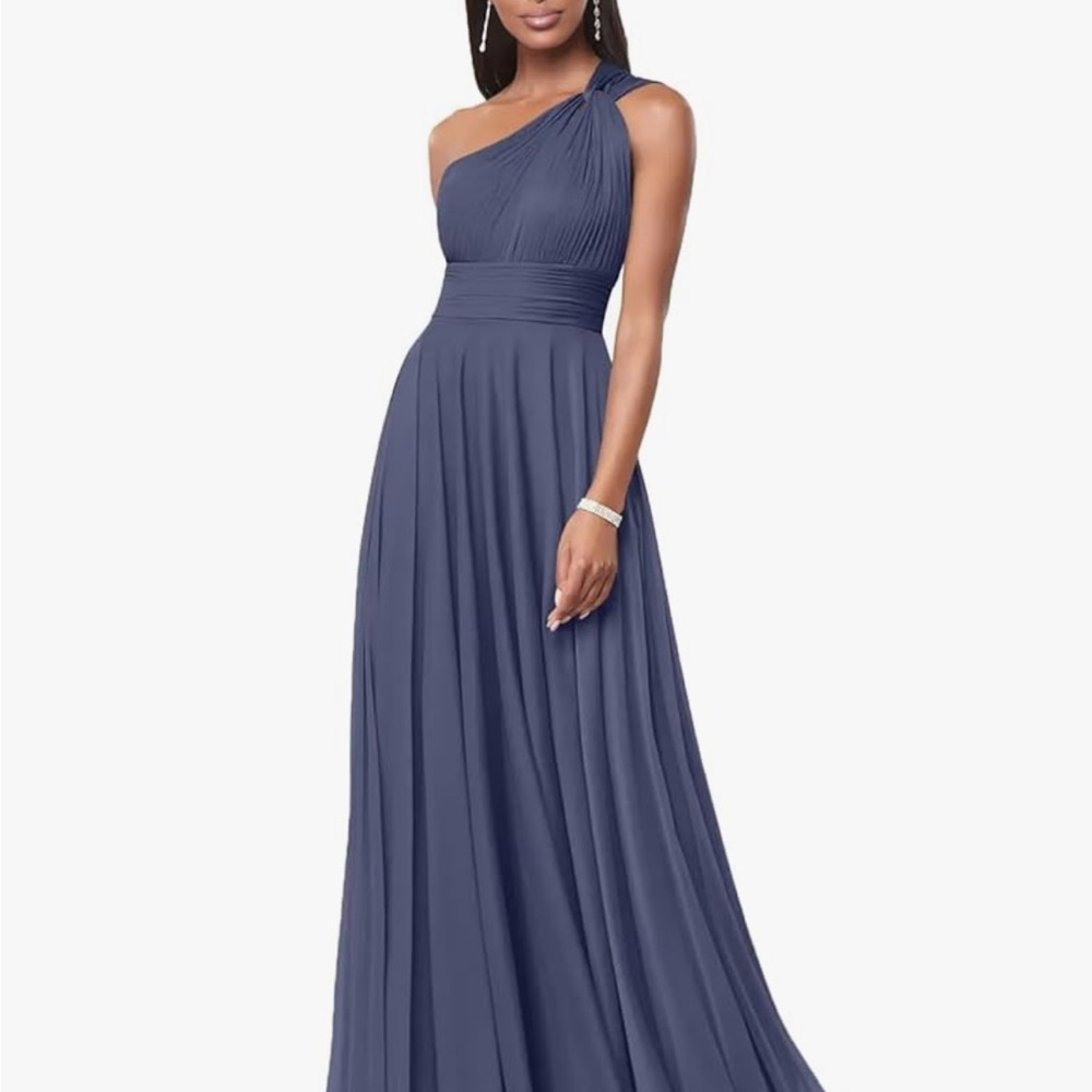 Blue One-Shoulder Gown for Weddings/Bridesmaid